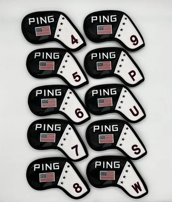 [MAGNETIC] PING USA Iron Head Cover 10 Pcs 4-P, U, S, W (Black & White) - Image 1 of 2