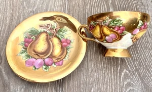Vintage Goldene Teetasse & Untertasse Set mit Birnen - Bild 1 von 4