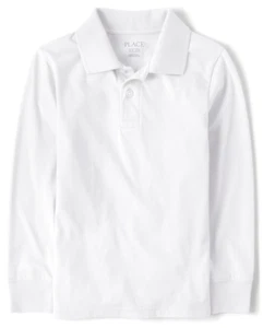 The Children's Place Boys Uniform Soft Polo long sleeves- white - Picture 1 of 4
