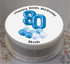 Personalised 80th Birthday Blue Balloons 8" Icing Sheet / Cake Topper