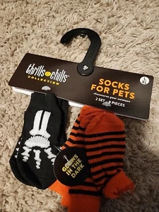Dog Socks Pets L/XL Thrills & Chills Glow In Dark Halloween Black Orange 2 Set - Picture 1 of 2