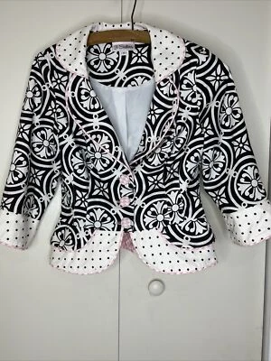Blazer Chaqueta Corta 3 Hermanas Negro Blanco Punto Medallón Rosa Pata de Gallo SS Pequeña Foto 1 de 4