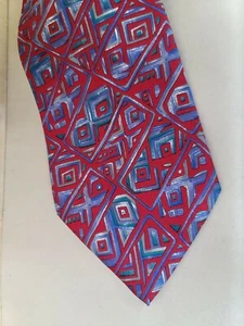 Vintage Essex Row Tie Dark Red with Blue and Silver 100% Silk T148 - Picture 1 of 3