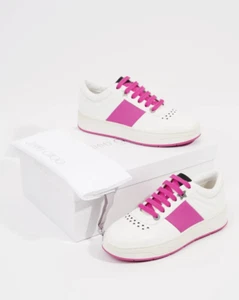 MSRP$595 JIMMY CHOO Hawaii/F Calf Leather Sneaker V White/Fuchsia Women's 7.5US - Picture 1 of 9