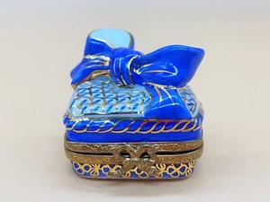 Peint Main Limoges Porzellan Frankreich Geschenk mit Schleifenform handbemalt Schmuckkästchen - Bild 1 von 6