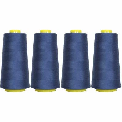 4 BIG CONES BLUE SERGER SEWING THREAD 2750 YD TEX 27 40S/2- THREADART - Image 1 of 4