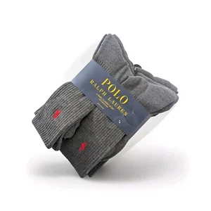 Polo Ralph Lauren Classic Sport 6-Pair Pack Grey Red Crew Socks Pony Cushioned - Picture 1 of 5