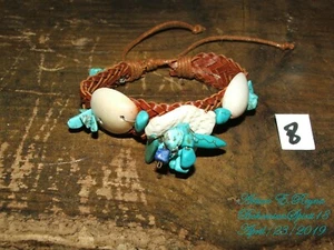 Southwestern Arturo E.Reyna UNISEX Leather Turquoise Seashell Handmade Bracelet - Bild 1 von 4