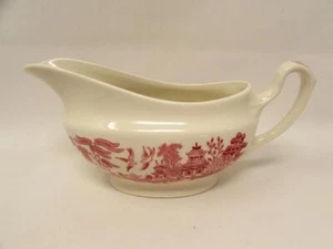 Willow Rosa Pink (England) by Churchill Gravy Boat Geometric Rim Tree/Birds b39 - Picture 1 of 2