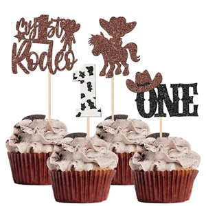 24 PCS Cowboy 1St Birthday Cupcake Toppers Glitter First Birthday Hat Cowboy One - Picture 1 of 7