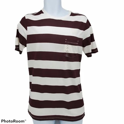 Camiseta Arizona Jeans Co Para Hombre Pequeña Marrón Blanco Rayas Manga Corta Foto 1 de 4