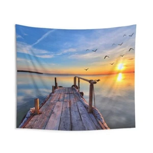 60x70” Boardwalk Sunset Extra Large Tapestry Wall Hanging Art Fabric Decor Room - Picture 1 of 3