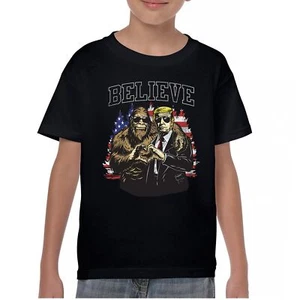 Bigfoot Endorsed Trump 24 Youth T-shirt President Sasquatch Believe MAGA Kids - Picture 1 of 50
