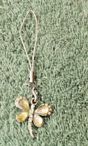 Silver Faceted Butterfly and Blue Flower Phone Charm - Photo 1 sur 2