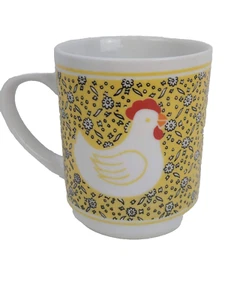 "Vintage Yellow Chicken Floral Farm Animal Coffee Mug Cup - 3.5in Rustic Kitchen - Picture 1 of 6