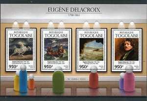 Togo 2015 montado Eugene Delacroix 4 V M/S pinturas artísticas caballo tormenta asustada - Imagen 1 de 1