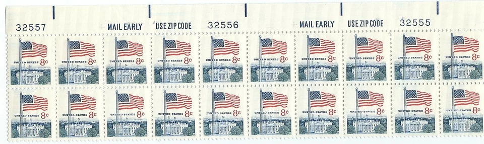 Scott#1338F...8 Cent..Flag Over White House... Plate Block of 20 - Image 1 of 1