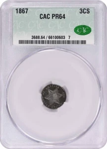 1867 Three Cent Silver PF64 CACG - Picture 1 of 4