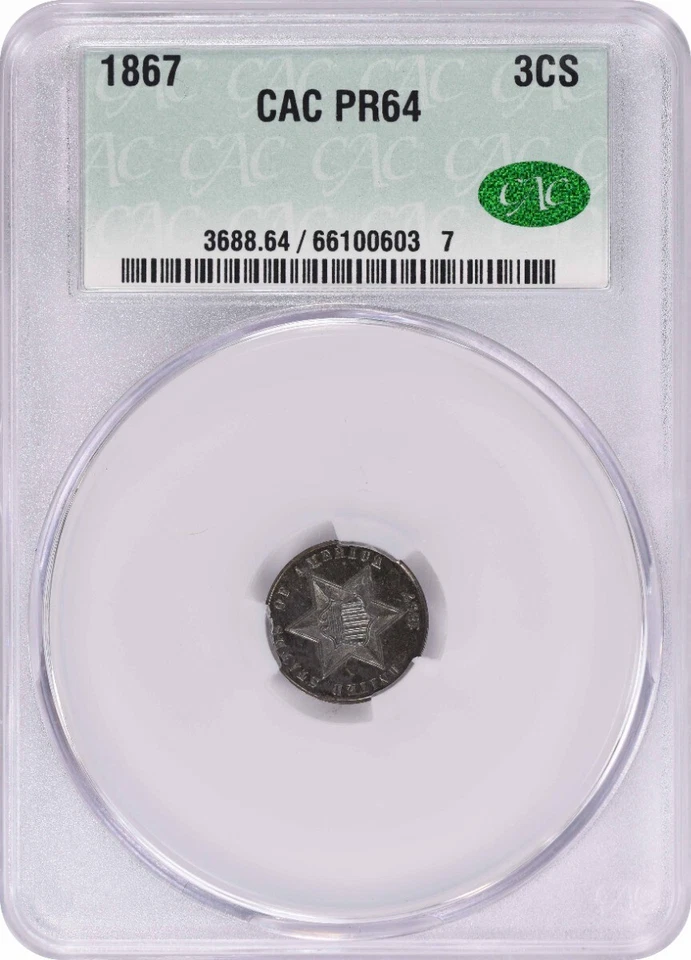 1867 Three Cent Silver PF64 CACG - Image 1 of 4