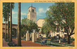 Postcard South Patio Train Depot Los Angeles Linen Unposted - Picture 1 of 2