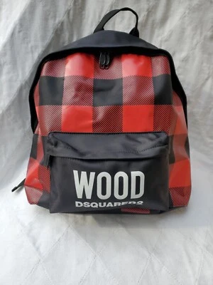 WOOD DSQUARED2 Plaid Checkered Red Black Backpack Shoulder Bag - VENDOR SAMPLE - Image 1 of 4
