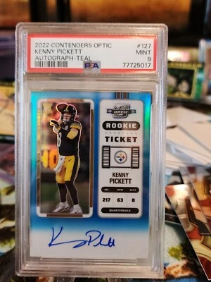 2022 Contenders Optic Teal Rookie Ticket Kenny Pickett RC AUTO /99 Steeler PSA 9 - Image 1 of 3