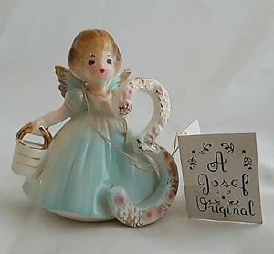 Vintage Josef Original Birthday Girl Angel Figurine NUMBER 3 Black Eyes HANG TAG - Picture 1 of 8