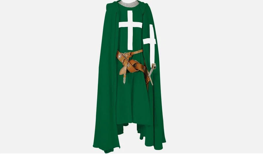 Túnica verde caballero templario medieval y capa con capucha disfraz renacentista SCA Foto 1 de 1