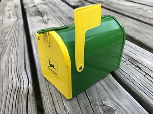 Vintage Metal John Deere Mail Box Bank with Plastic Flag - Picture 1 of 11