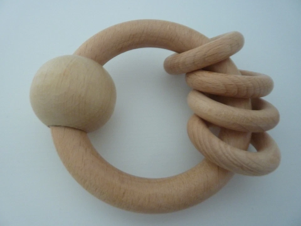 Baby Greifling mit 4 Ringen, Holz natur, Holzspielzeug, Greifring, Rassel - Bild 1 von 1
