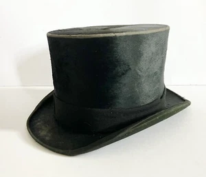 Antique black silk top hat DUNN & CO LONDON size approx 58cm - Picture 1 of 16