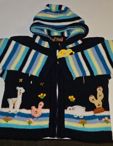 Bunte peruanische verzierte Kinder Strickjacke mit Kapuze Reißverschluss passt 3-4 Jahren - Bild 1 von 7