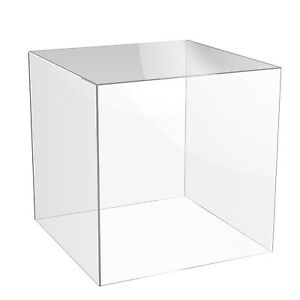 Acrylic Cube Shop Display Stand Square 5 Sided Box Clear Perspex Case Holder