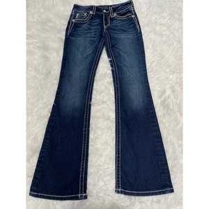 Pantalones de mezclilla Miss Me corte bota talla 27 brillantes solapa bolsillo lentejuelas bordadas adornadas - Imagen 1 de 5
