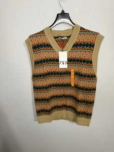 Chaleco ZARA Jacquard Mezcla de Lana Cuello en V Multicolor Para Hombre Talla L-XL ¡NUEVO CON ETIQUETAS! - Imagen 1 de 5