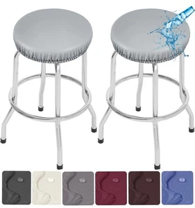 Stool Covers Round 2 Pack Stretch Waterproof PU Bar Removable Seat Washable - Picture 1 of 7