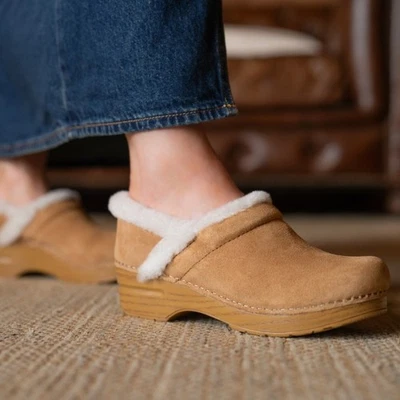 Dansko Pro Cozy clogs women's 8 tan suede shearling boho cottagecore new $150 - Image 1 of 4