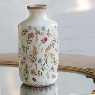 Botella de cerámica, jarrón cilíndrico decorativo, motivos florales multicolores 4,3x8,3" Foto 1 de 4