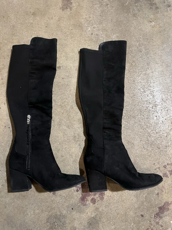 Botas Marc Fisher Negro Gamuza Elastizadas Tacón Hasta la Rodilla - Talla 5.5M Foto 1 de 4