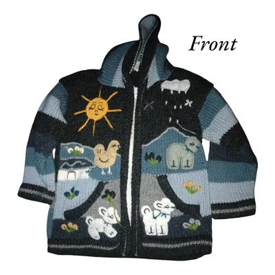 Suéter casero hecho en Perú para niños de 1-2 años.  Vintage con capucha Foto 1 de 4