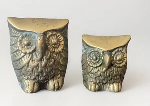 Vintage Brass Owl Pair Figurines Statue Set MCM Small Decor Accent 2" - Picture 1 of 4