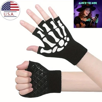 Guantes de punto transpirables de Halloween con patrón de esqueleto de calavera Foto 1 de 4