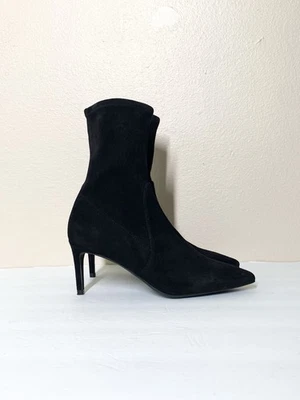 Botines de gamuza elástica Stuart Weitzman Wren 75 5 negros tacón alto punta puntiaguda Foto 1 de 4
