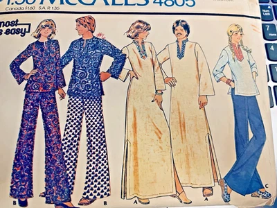 VTG `75 McCall`s 4805 Unisex Caftan Tunic Wide Leg Pull on Pants  SZ M/L - Image 1 of 4