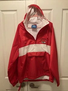 Acadia Maine USA Rowing 1/4 Zip Fleece Lined Hooded Windbreaker Red/White Size L - Picture 1 of 3