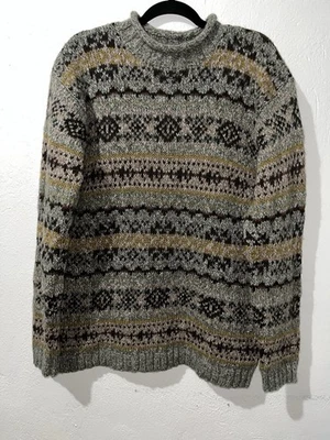 Vintage Le Collezioni Structure Sweater Green Wool Roll Neck Fair Isle, Mens S - Image 1 of 4