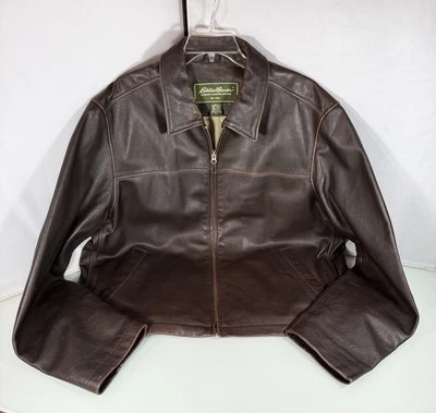 Vintage Eddie Bauer Men’s Brown Soft Leather Flight Bomber Jacket Coat Full Zip - Image 1 of 4