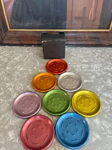 COASTERS VINTAGE ALUMINUN FELT BACKS SET OF 8 WITH ORIGINAL BOX - Picture 1 of 3