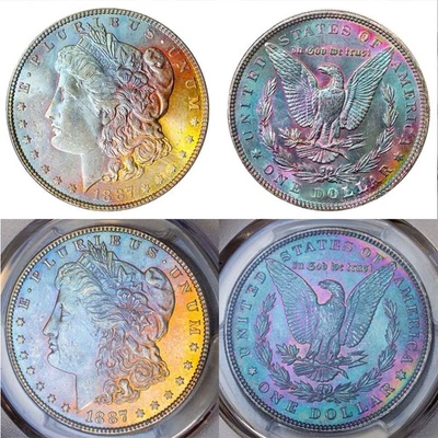 1887-P PCGS MS63 CAC MORGAN $ A++ BÓVEDA CARAMELO FRESCO - TONIFICACIÓN ARCO IRIS (VIDEO) Foto 1 de 4