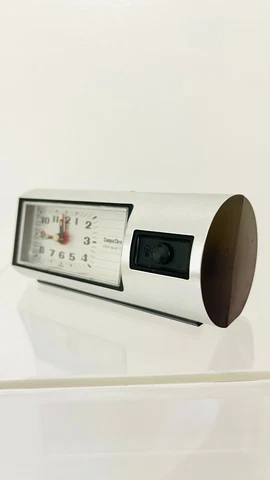 VTG 1970s Modern NOS Compu Chron Taiwan Travel Desk Alarm Clock CC8120 Silver Cover